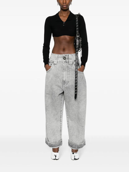 Logo-Print Cropped Polo Shirt