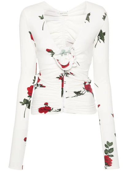 V-Neck Rose Appliqué Top