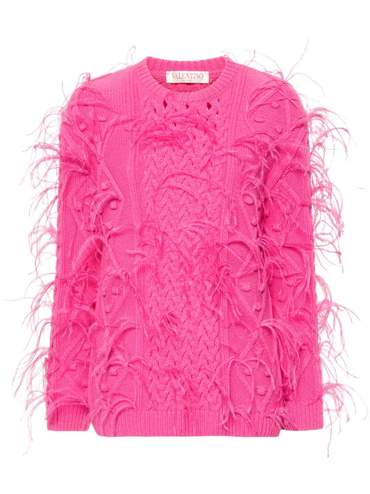 Feather-Detail Knitted Jumper