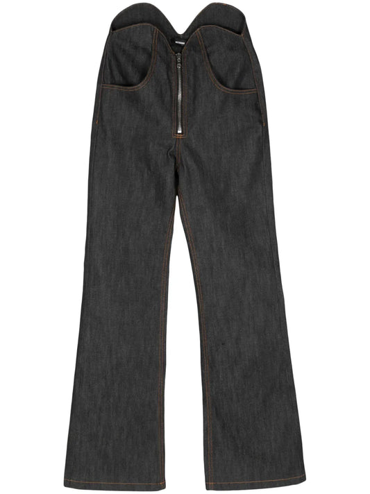 Uneven Thigh-Rise Wide-Leg Jeans