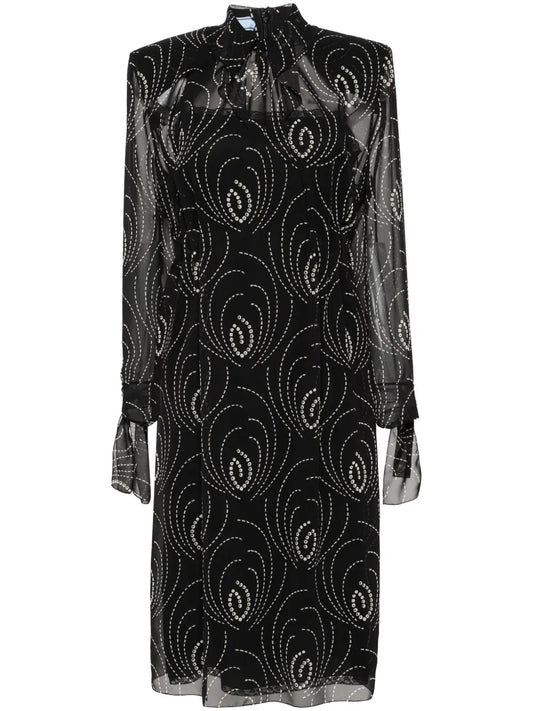 Graphic-Print Chiffon Midi Dress