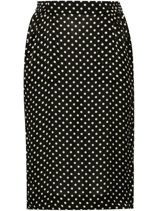 Polka-Dot Silk Midi Skirt