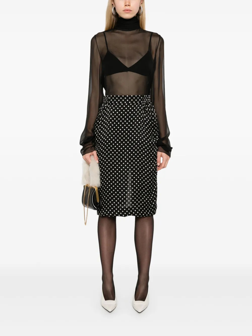 Polka-Dot Silk Midi Skirt