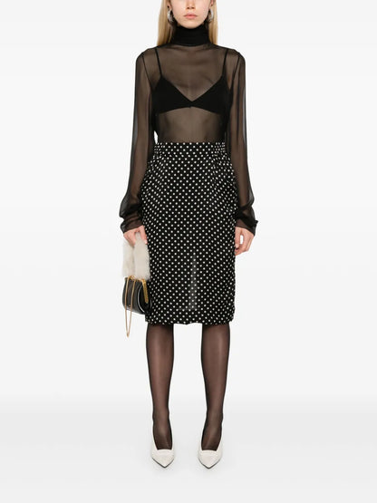 Polka-Dot Silk Midi Skirt
