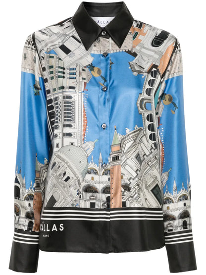 Cameron Venice-Print Silk Shirt