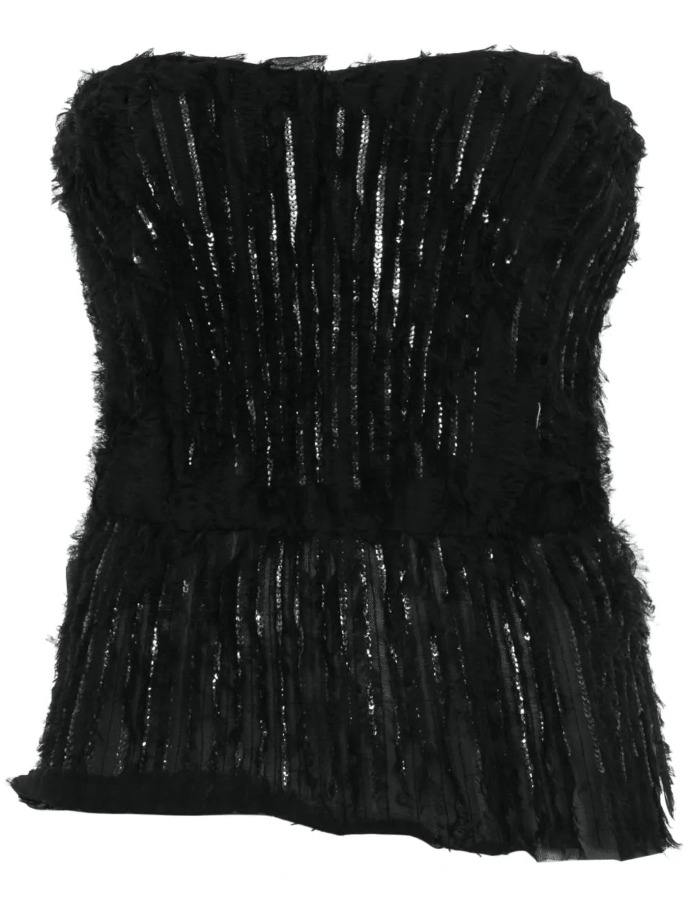 Sequin-Embellished Fringed Strapless Top