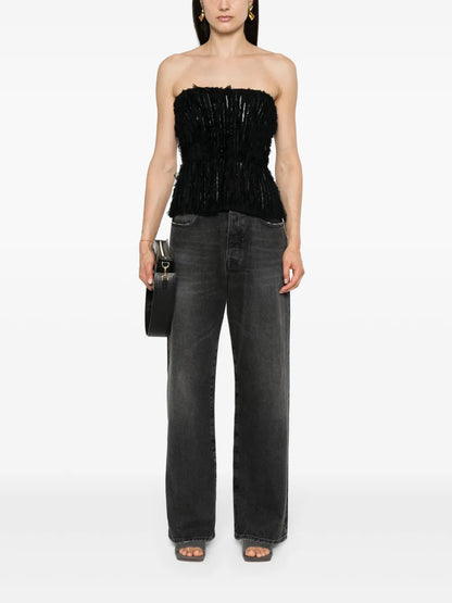Sequin-Embellished Fringed Strapless Top