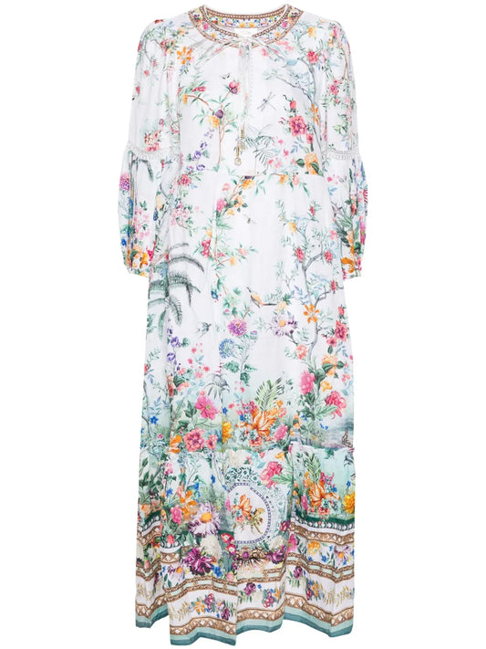 Plumes And Parterres Linen Maxi Dress