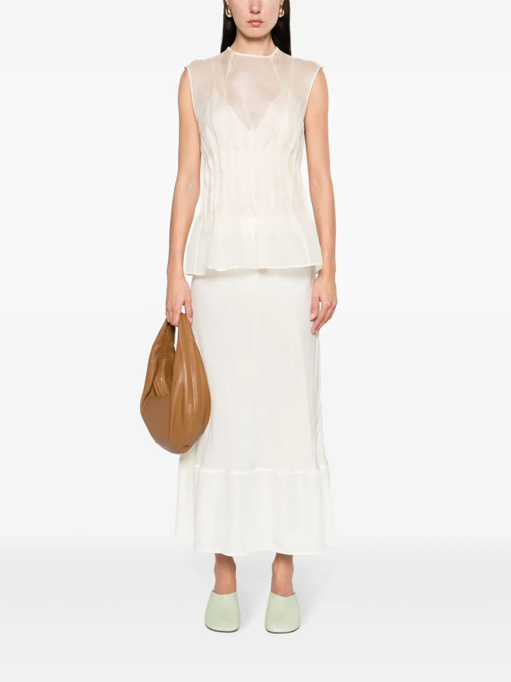 Semi-Sheer A-Line Midi Skirt