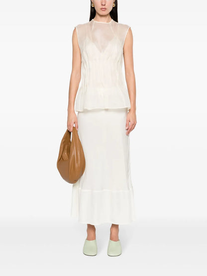 Semi-Sheer A-Line Midi Skirt