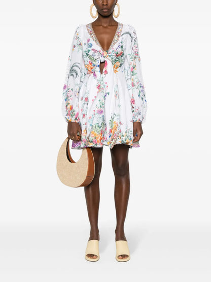 Plumes And Parterres-Print Mini Dress