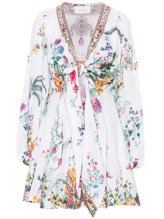 Plumes And Parterres-Print Mini Dress