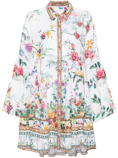 Plumes And Parterres-Print Mini Dress