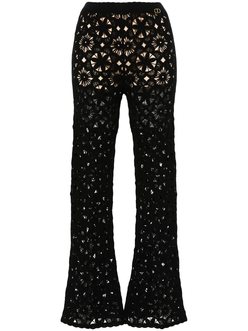 Floral-Crochet Flared Trousers
