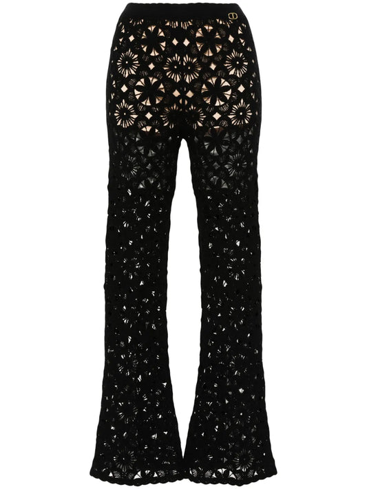 Floral-Crochet Flared Trousers