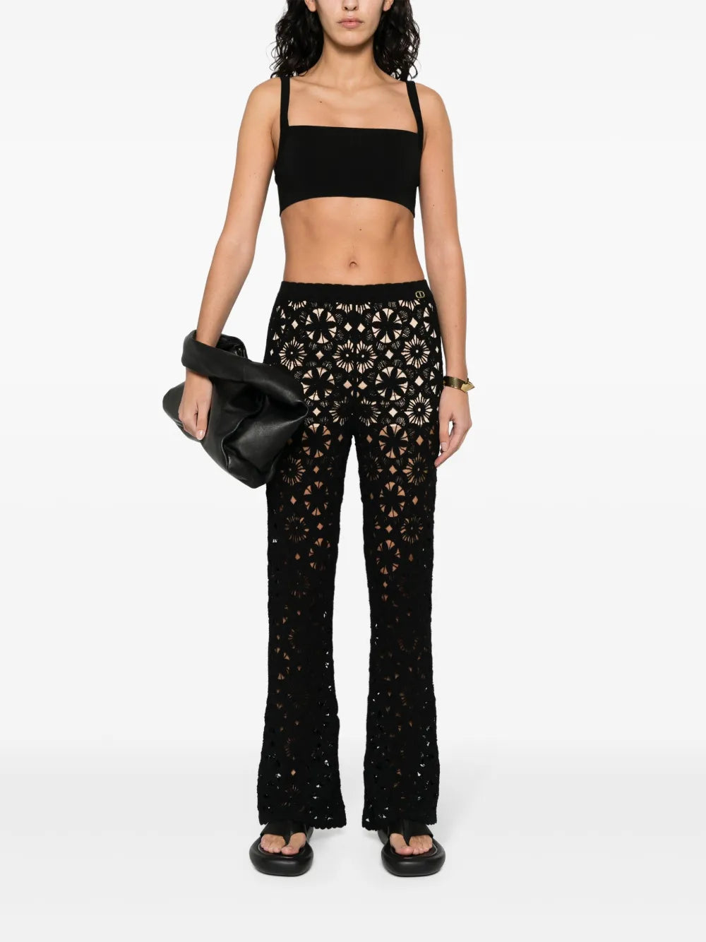 Floral-Crochet Flared Trousers