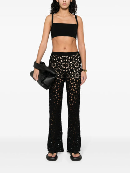 Floral-Crochet Flared Trousers