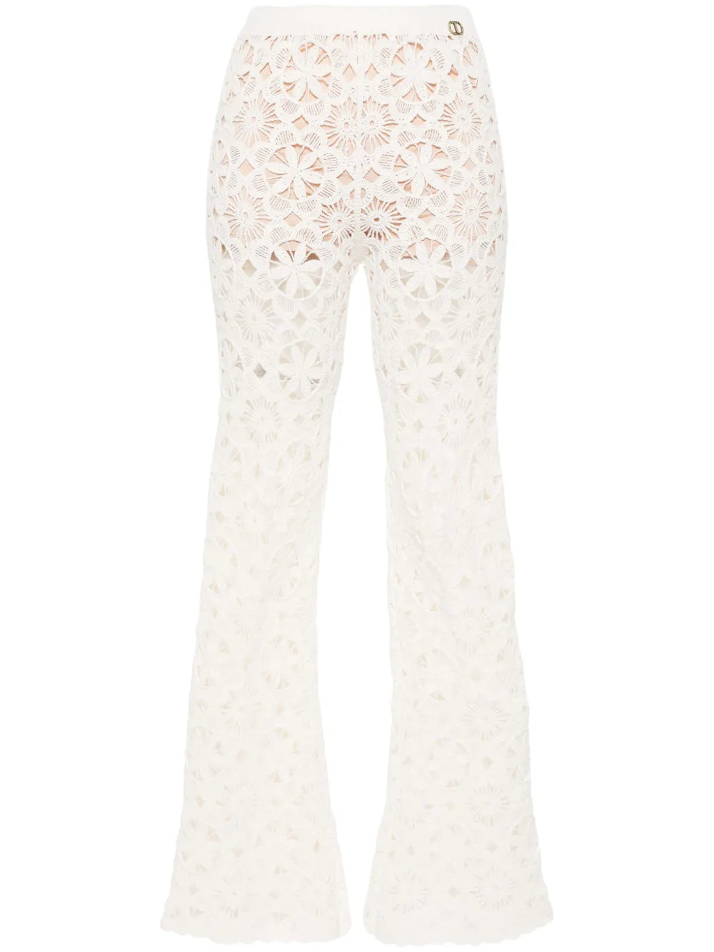 Floral-Crochet Flared Trousers