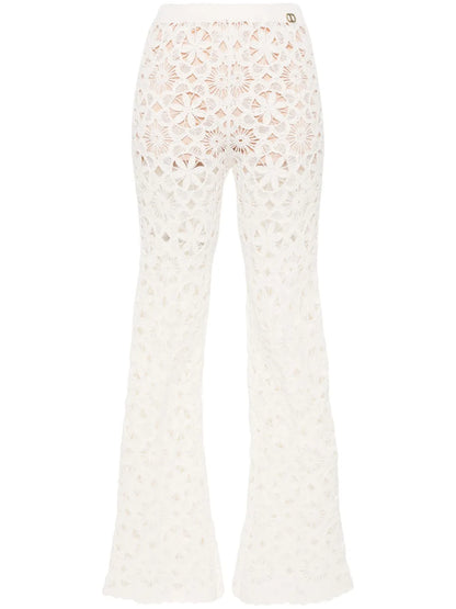 Floral-Crochet Flared Trousers