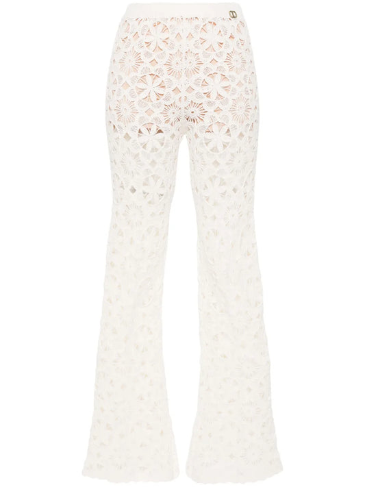 Floral-Crochet Flared Trousers