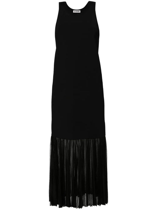 Plissé-Detailed Knitted Maxi Dress