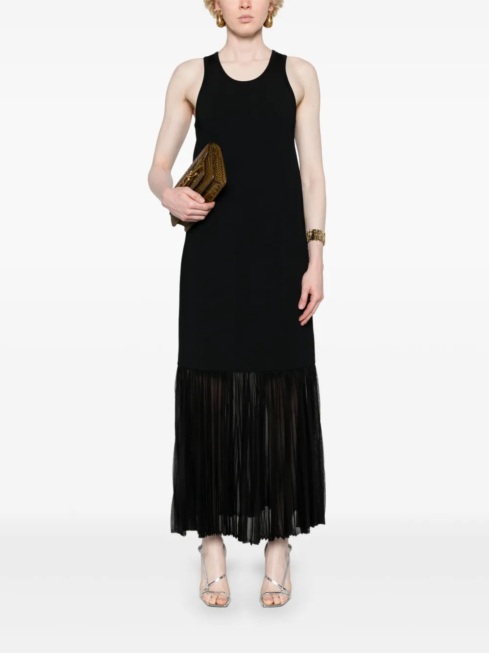 Plissé-Detailed Knitted Maxi Dress