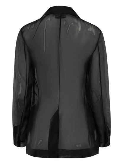 Semi-Sheer Single-Breasted Silk Blazer