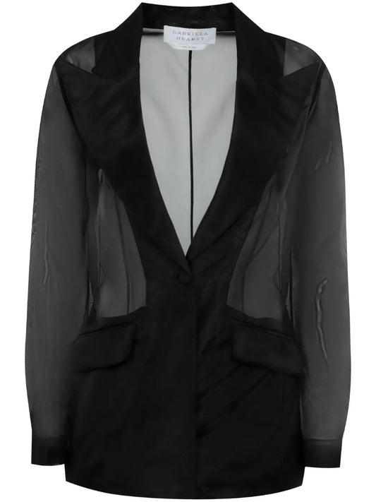 Semi-Sheer Single-Breasted Silk Blazer
