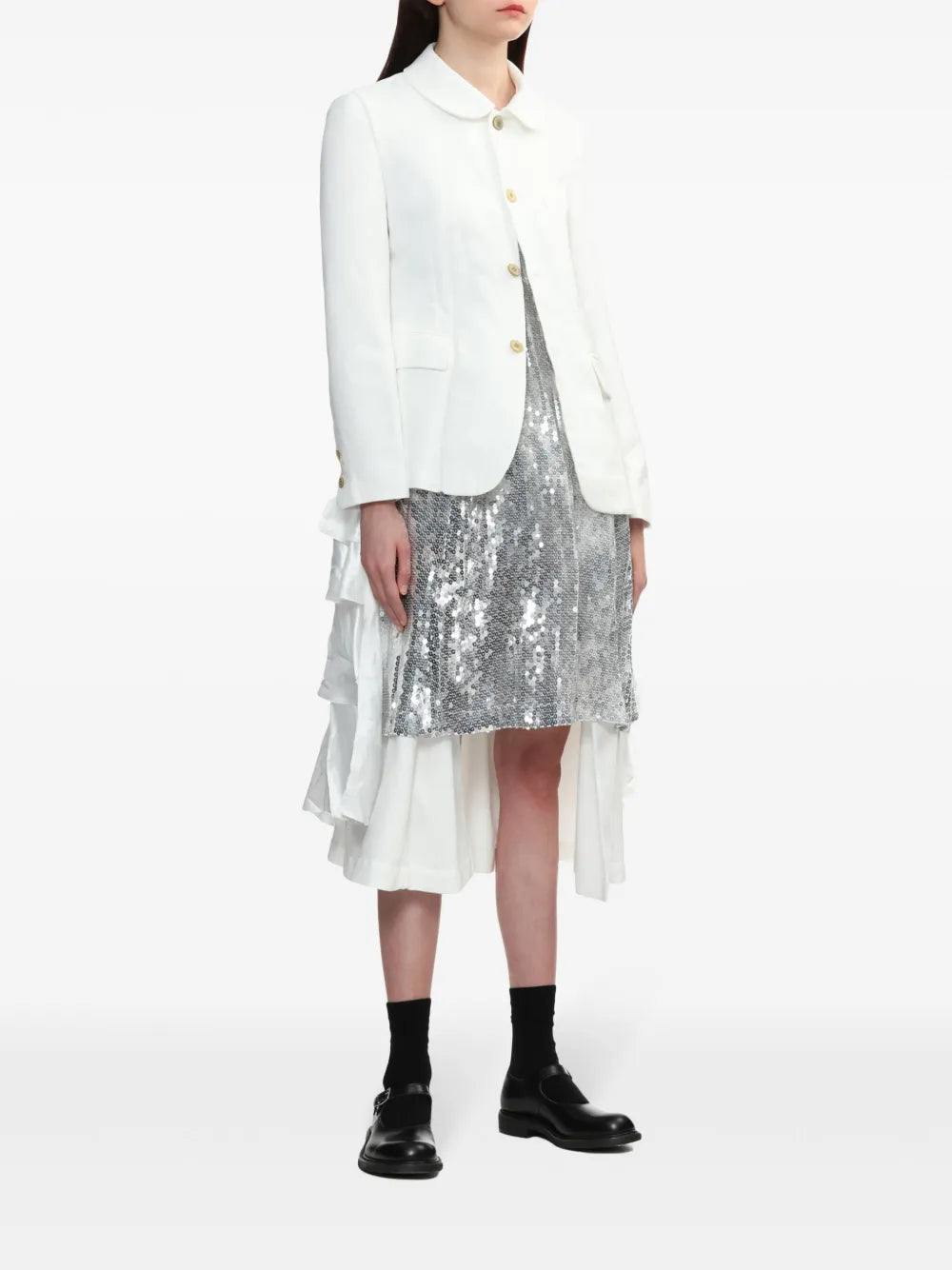 Ruffle-Detail Pleated Midi Skirt