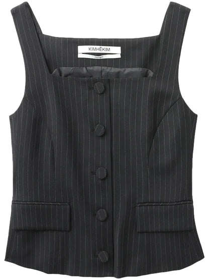 Pinstripe-Pattern Corset-Style Top