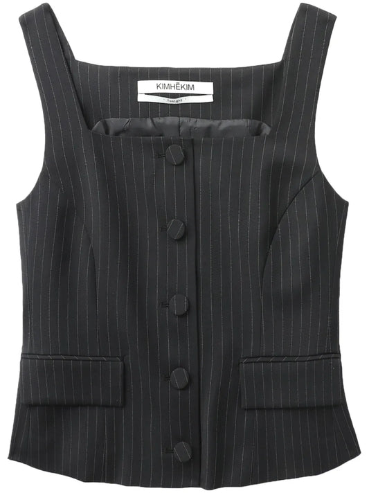 Pinstripe-Pattern Corset-Style Top