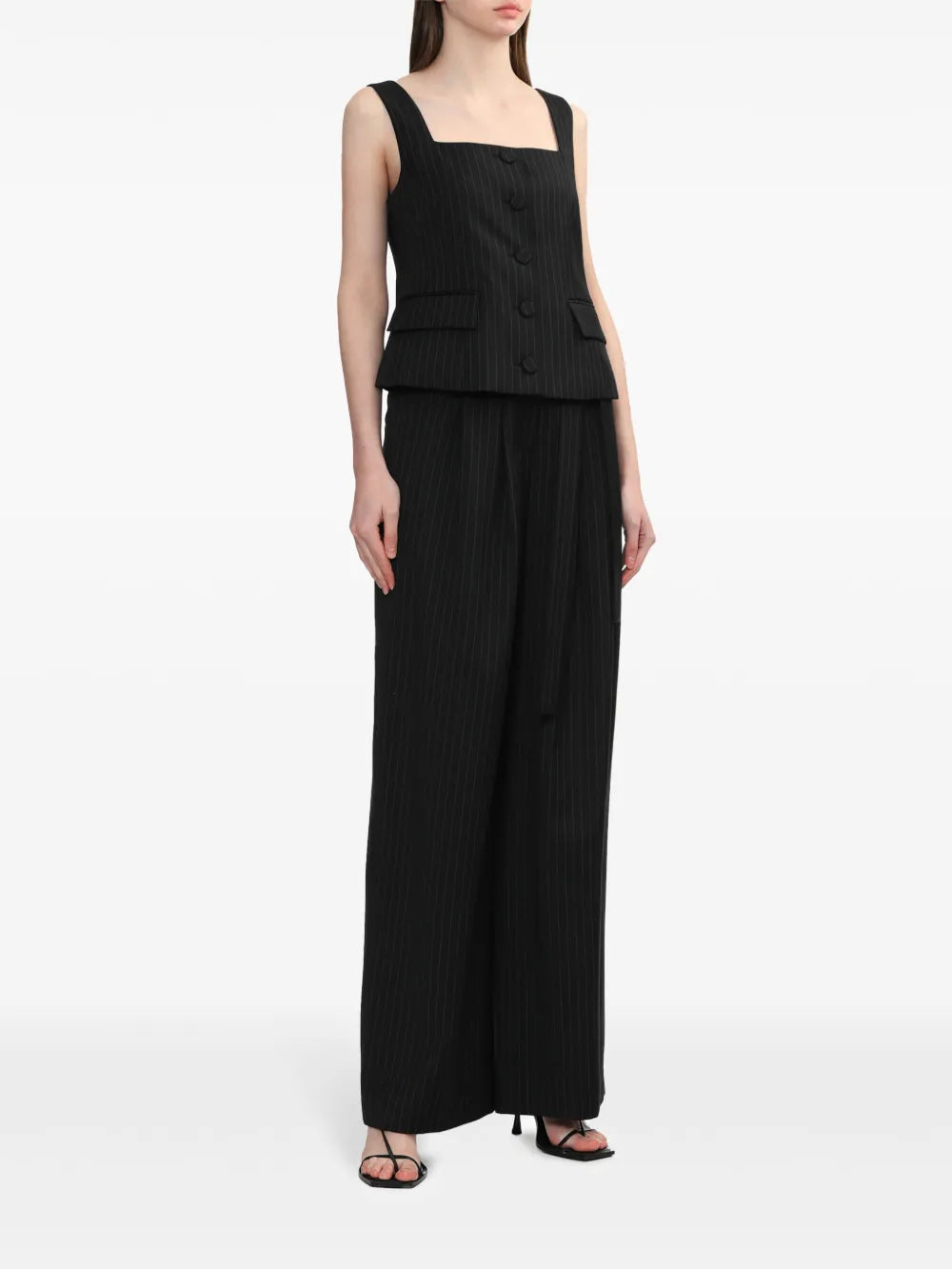 Pinstripe-Pattern Corset-Style Top