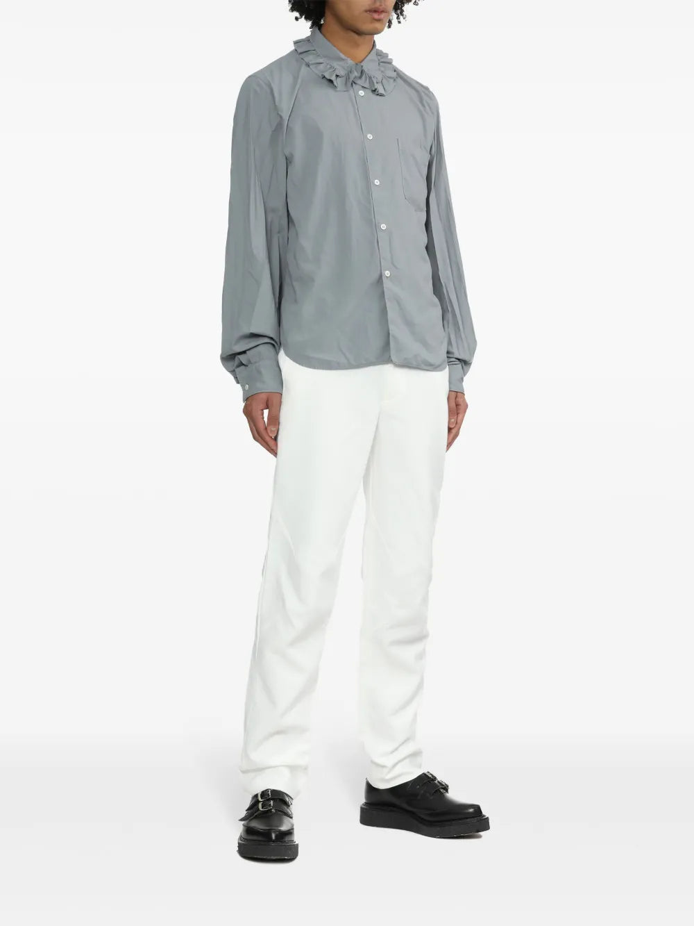 Ruffle-Collar Wide-Sleeve Shirt