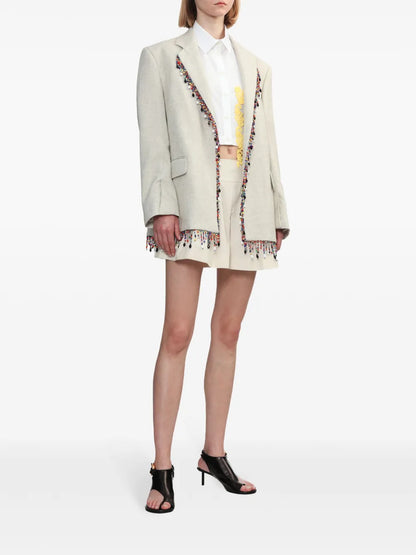 Bead-Embellished Single-Breasted Blazer