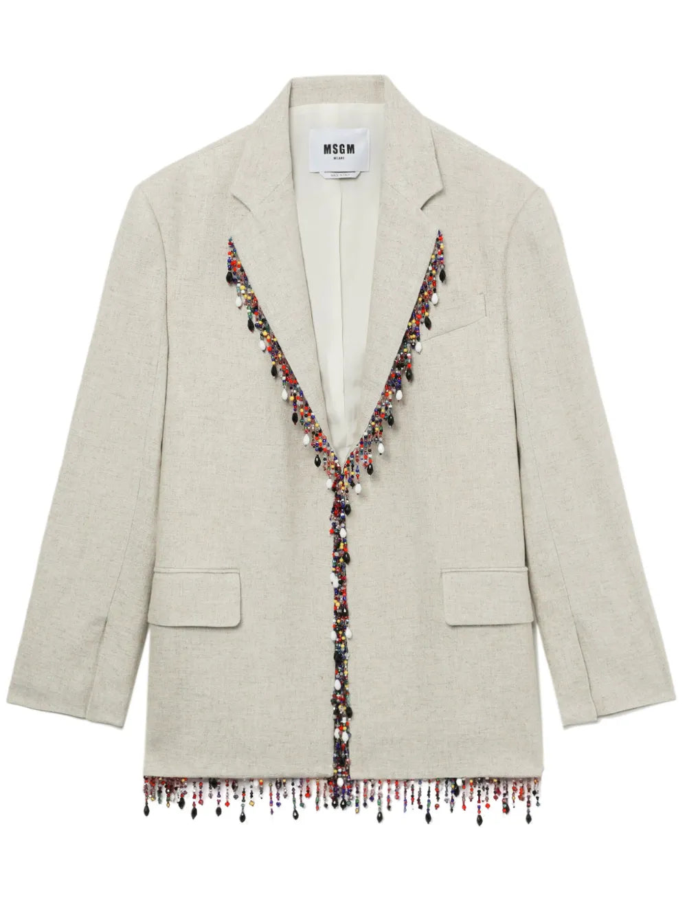 Bead-Embellished Single-Breasted Blazer