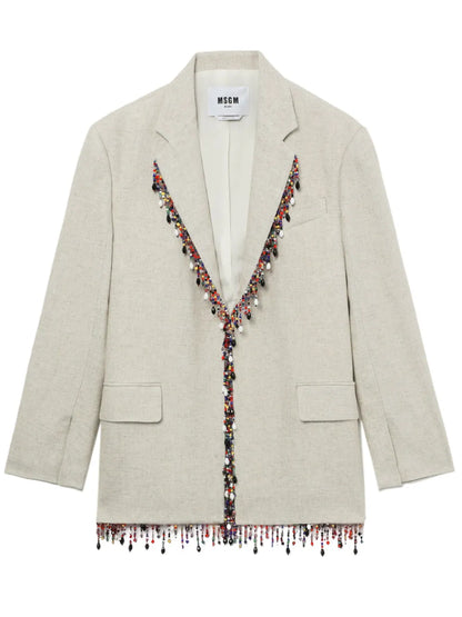 Bead-Embellished Single-Breasted Blazer