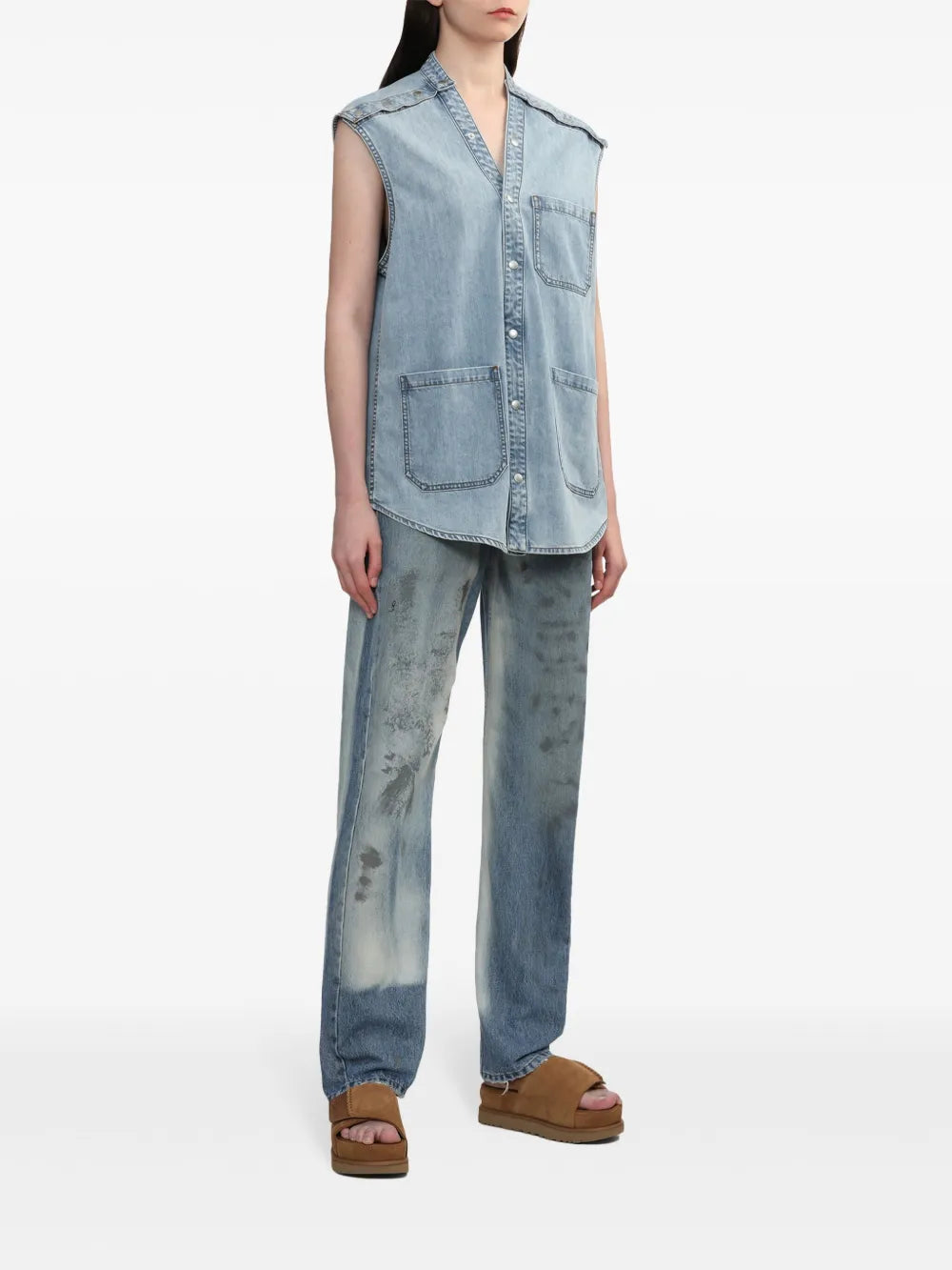 Patch Pocket Detailing Denim Vest