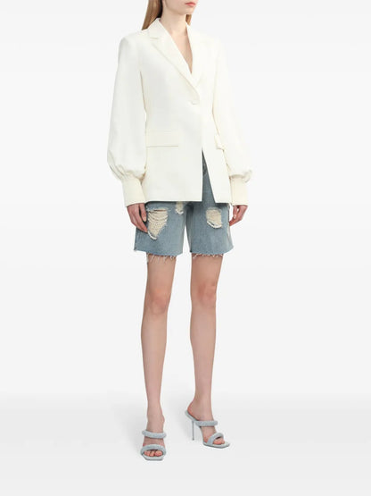 Single-Button Gathered-Sleeve Jacket