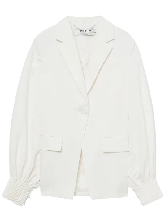 Single-Button Gathered-Sleeve Jacket
