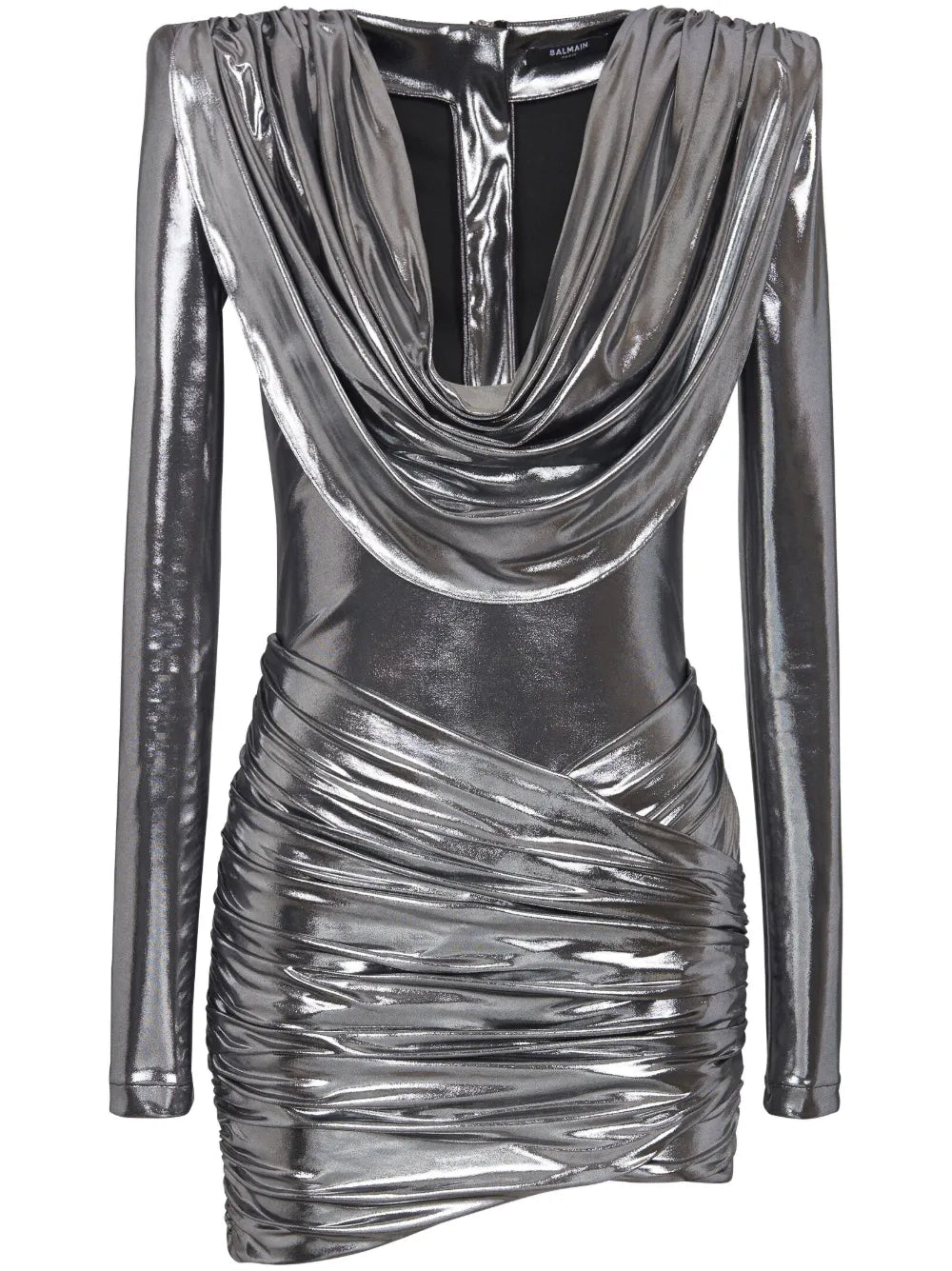 Cowl-Neck Lamé Mini Dress