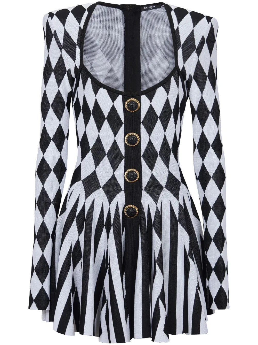Diamond-Intarsia Knitted Mini Dress