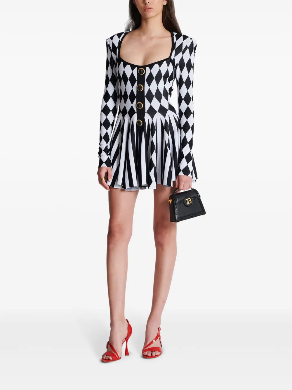 Diamond-Intarsia Knitted Mini Dress