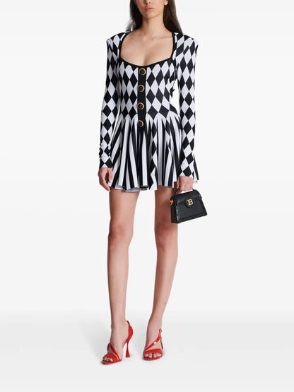 Diamond-Intarsia Knitted Mini Dress
