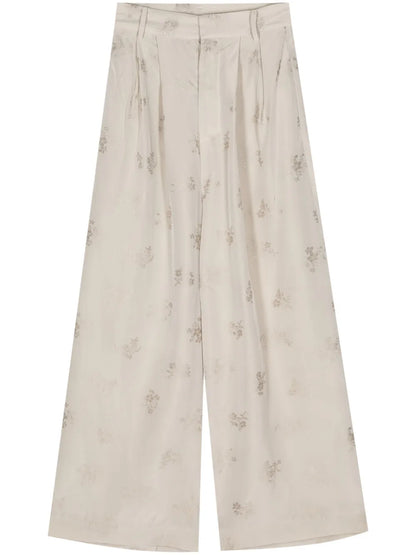 Floral Jacquard Wide-Leg Trousers