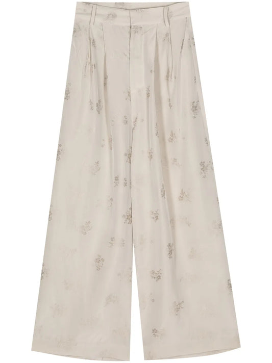Floral Jacquard Wide-Leg Trousers