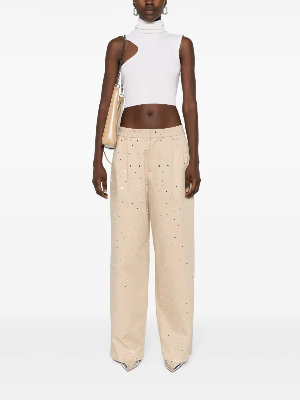 Rhinestone-Embellishment Straight Trousers