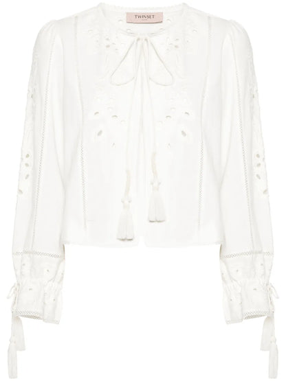 Embroidered Hook-Eye Blouse