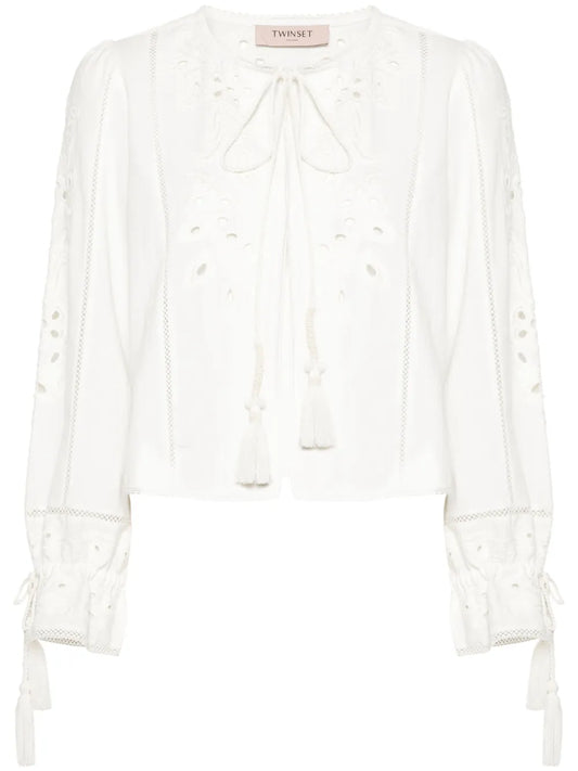 Embroidered Hook-Eye Blouse