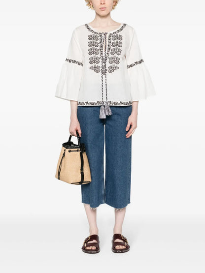 Ciclone Floral-Embroidered Blouse