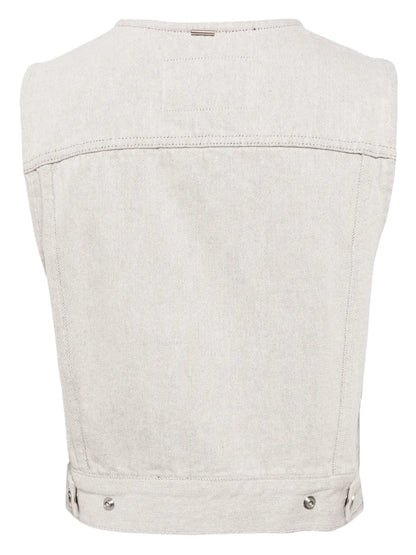 Collarless Denim Vest